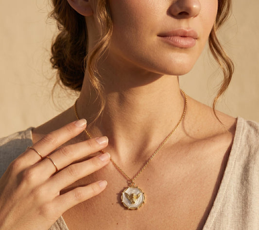 Angel Necklace Gold • Mother of Pearl Angel Pendant • Guardian Angel Necklace • Cherub Coin Necklace Women • Birthday Gift for Her