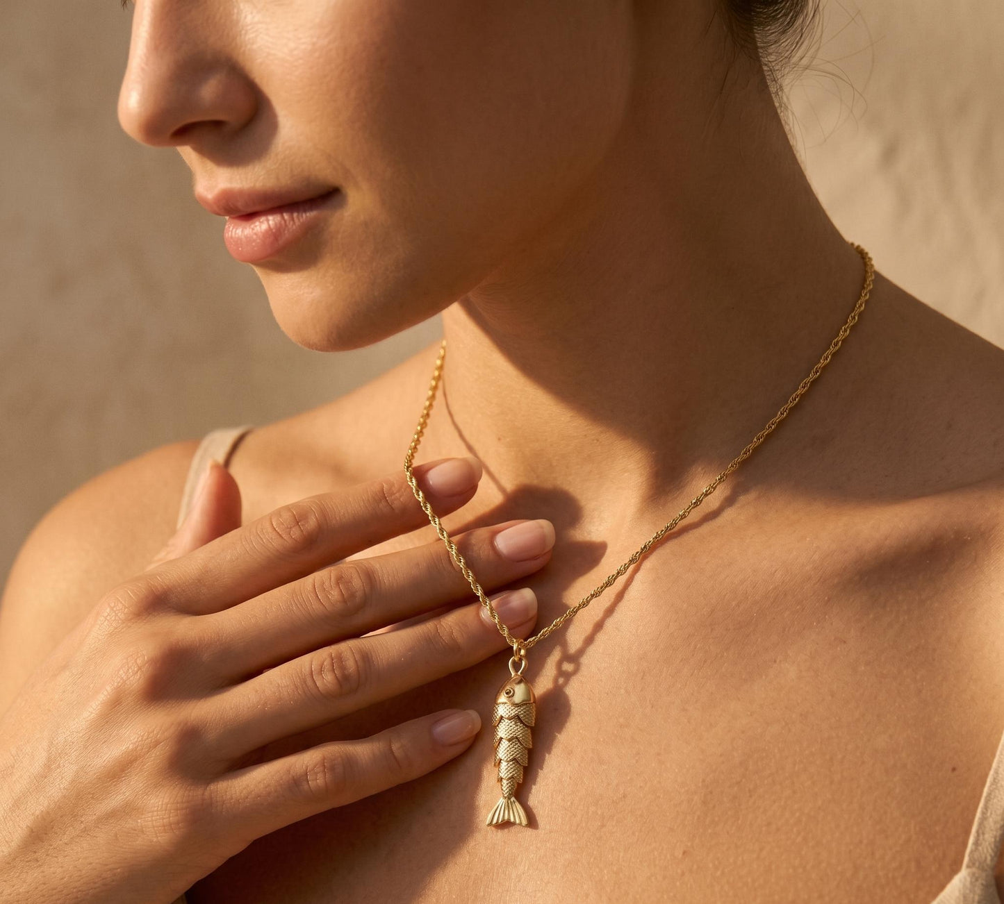 Fish Necklace Gold • Summer Beach Necklace Women • Articulated Fish Pendant • Ocean Jewelry Vacation Gift • Birthday Gift for Her