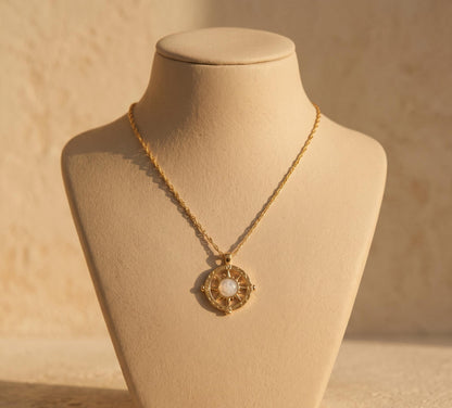 Compass Necklace Gold • Summer Vacation Necklace • Moonstone Nautical Pendant • Beach Travel Jewelry • Birthday Gift for Her