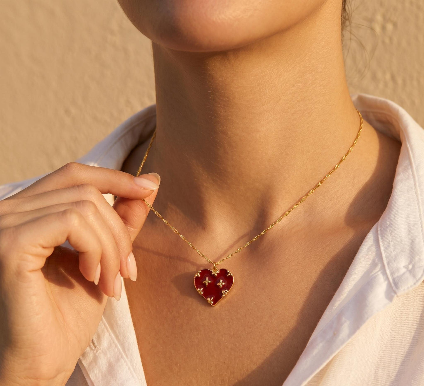 Red Enamel Heart Necklace Gold • Star Heart Pendant Necklace • Statement Heart Necklace • Valentines Necklace Women • Birthday Gift for Her