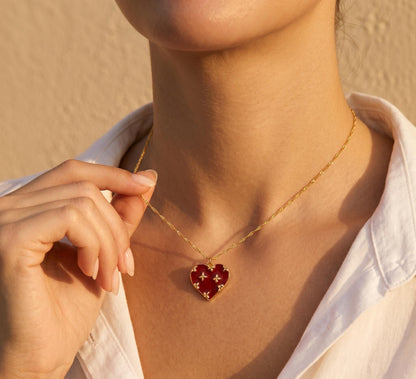 Red Enamel Heart Necklace Gold • Star Heart Pendant Necklace • Statement Heart Necklace • Valentines Necklace Women • Birthday Gift for Her