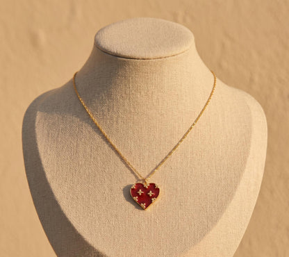 Red Enamel Heart Necklace Gold • Star Heart Pendant Necklace • Statement Heart Necklace • Valentines Necklace Women • Birthday Gift for Her