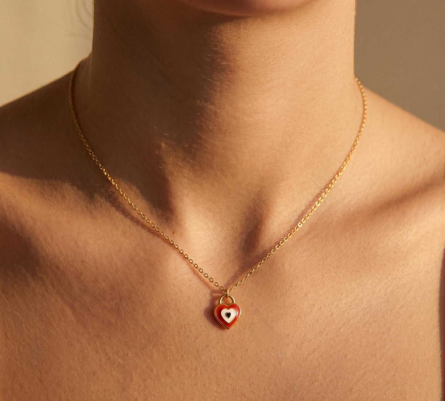 Evil Eye Heart Necklace Gold • Red Enamel Evil Eye Pendant • Heart Evil Eye Necklace • Protection Necklace Women • Birthday Gift for Her