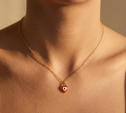 Evil Eye Heart Necklace Gold • Red Enamel Evil Eye Pendant • Heart Evil Eye Necklace • Protection Necklace Women • Birthday Gift for Her