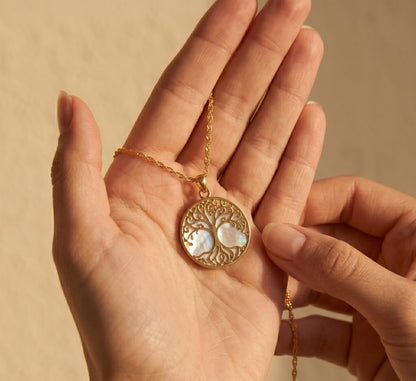 Tree of Life Necklace Gold • Mother of Pearl Tree Necklace • Family Tree Necklace • Spiritual Necklace Women • Mothers Day Gift