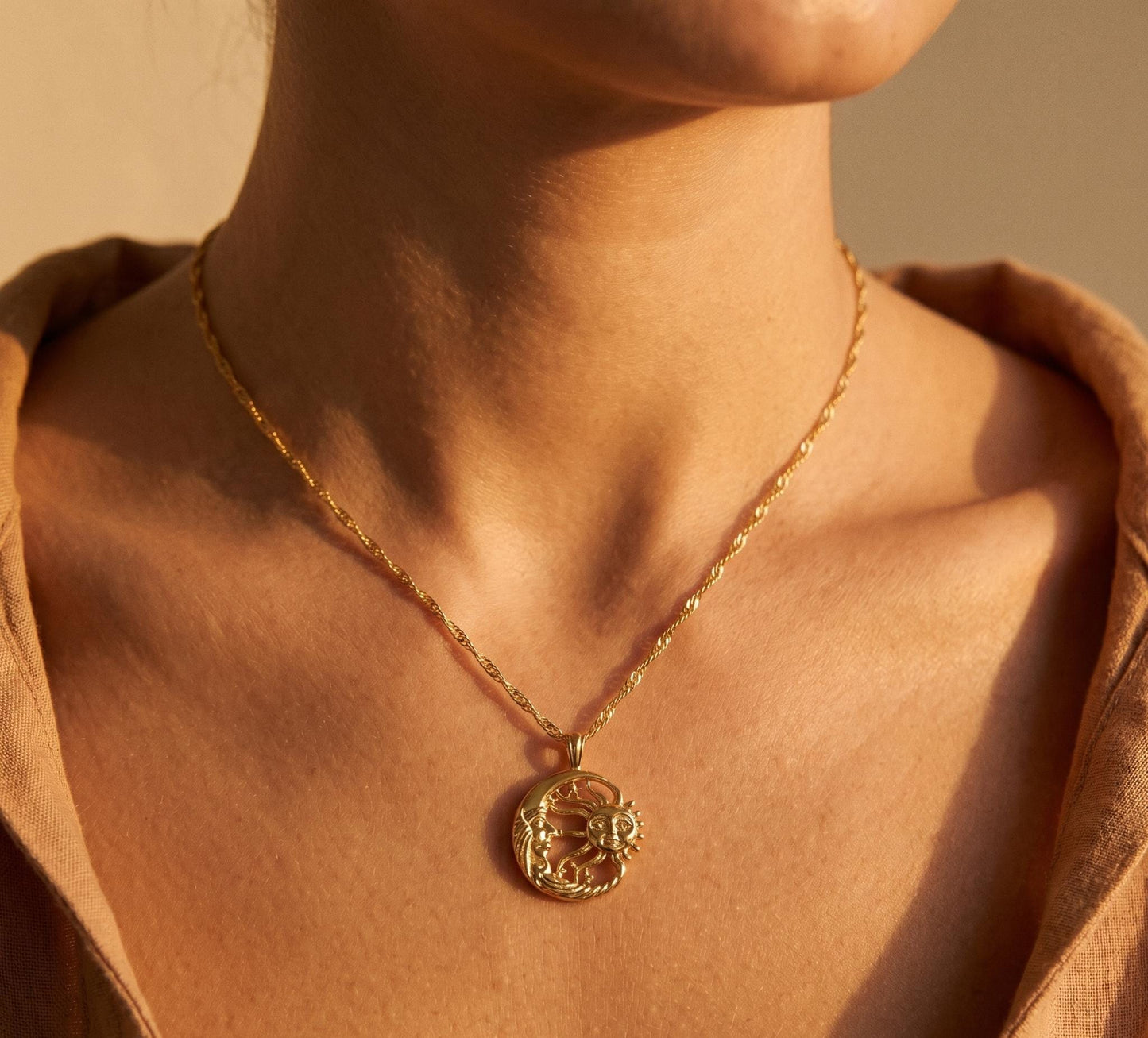 Sun Moon Necklace Gold • Summer Celestial Necklace • Sun Moon Coin Pendant • Boho Beach Jewelry Women • Birthday Gift for Her