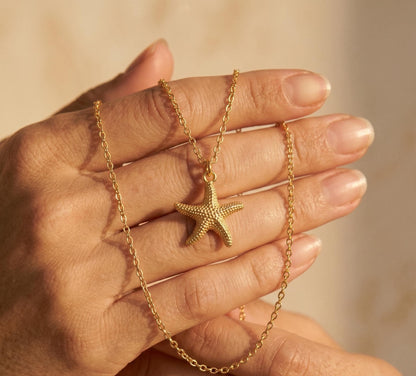Starfish Necklace Gold • Summer Beach Necklace Women • Dainty Starfish Pendant • Ocean Vacation Jewelry • Birthday Gift for Her