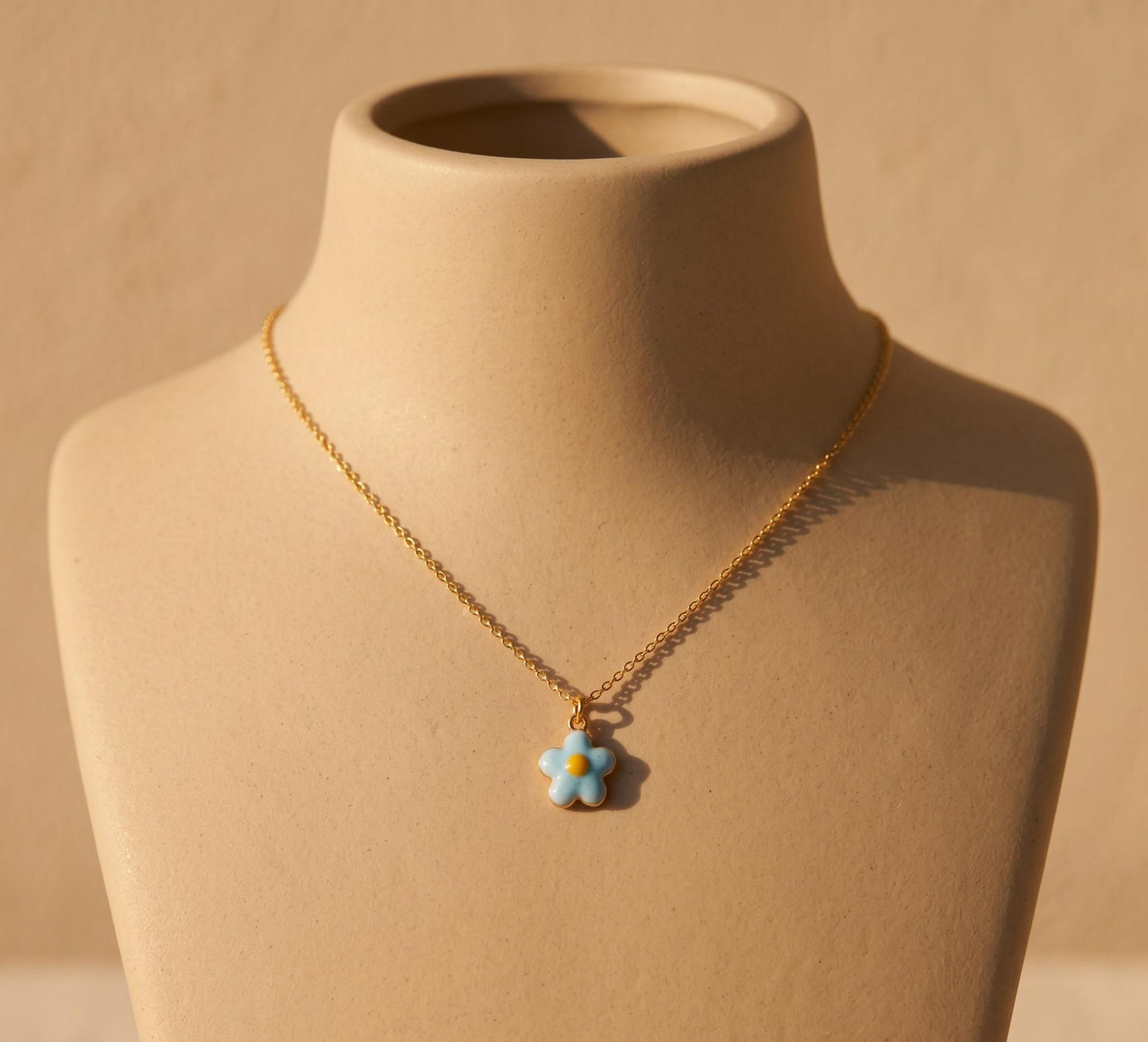 Blue Flower Necklace Gold • Summer Daisy Necklace Women • Blue Enamel Flower Pendant • Cute Beach Jewelry Gift • Birthday Gift for Her