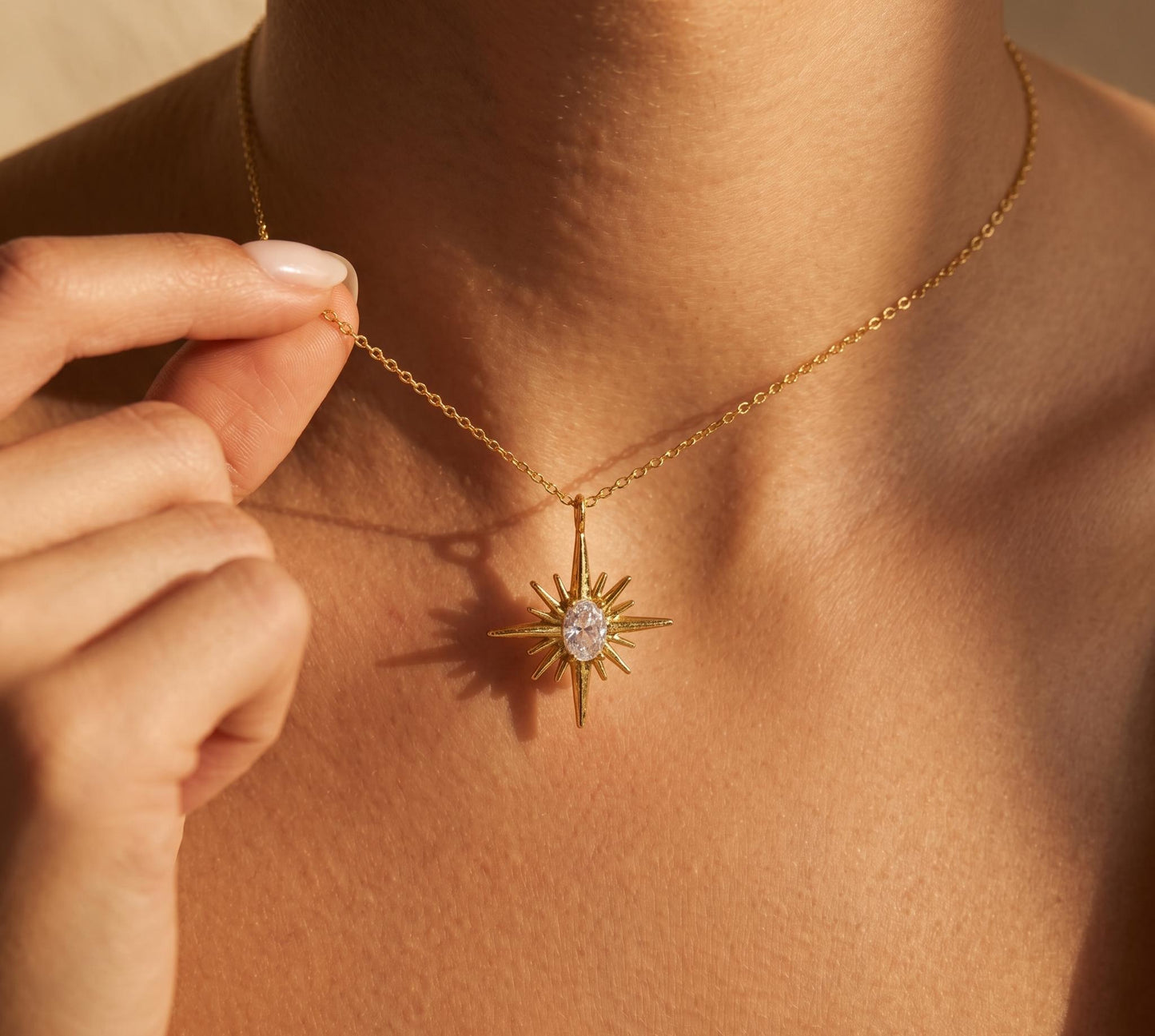 North Star Necklace Gold • Summer Celestial Necklace • Crystal Starburst Pendant • Dainty Star Jewelry Women • Birthday Gift for Her
