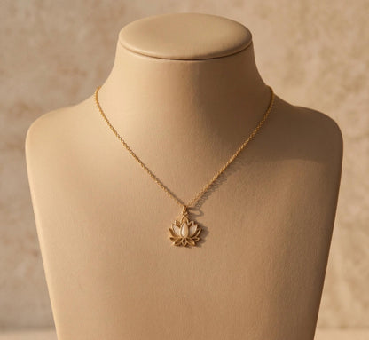 Lotus Necklace Gold • Mother of Pearl Lotus Pendant • Summer Spiritual Necklace • Yoga Meditation Jewelry Women • Birthday Gift for