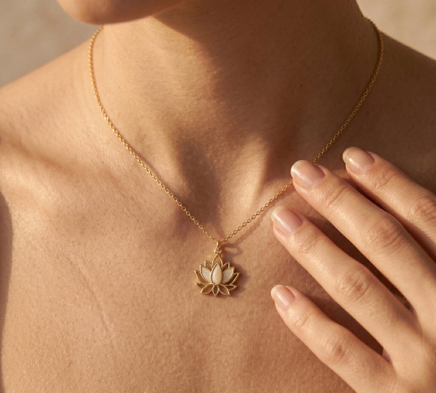 Lotus Necklace Gold • Mother of Pearl Lotus Pendant • Summer Spiritual Necklace • Yoga Meditation Jewelry Women • Birthday Gift for