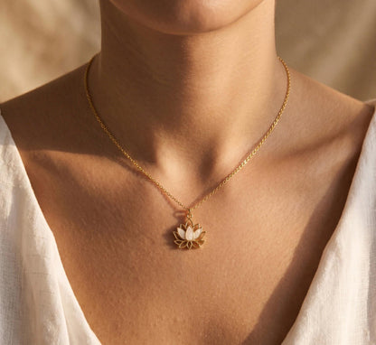 Lotus Necklace Gold • Mother of Pearl Lotus Pendant • Summer Spiritual Necklace • Yoga Meditation Jewelry Women • Birthday Gift for