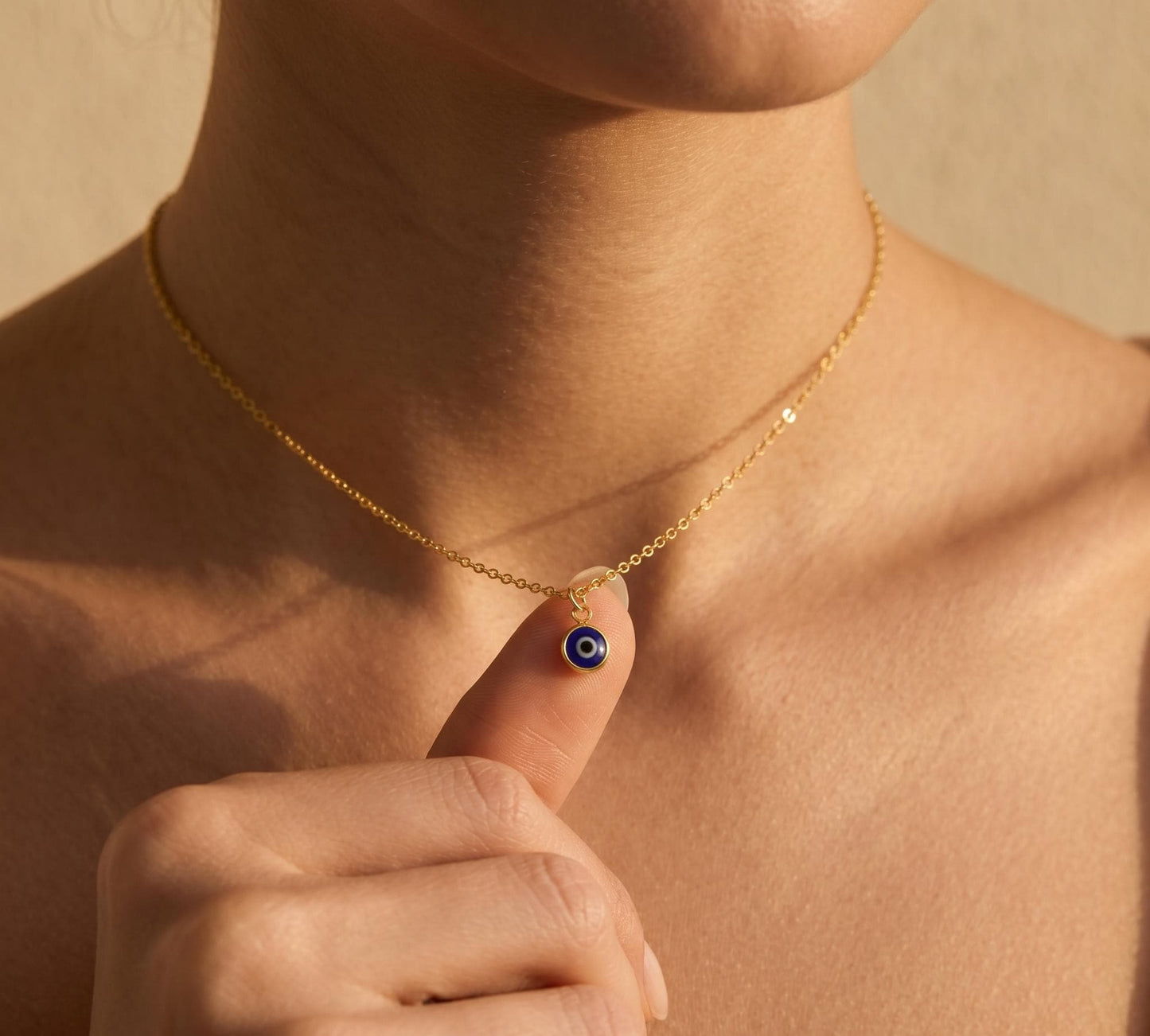 Evil Eye Necklace Gold • Navy Blue Evil Eye Pendant • Dainty Turkish Eye Necklace  • Summer Protection Jewelry • Birthday Gift for Her
