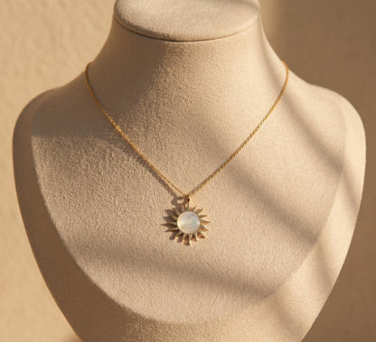 Sun Necklace Gold • Summer Moonstone Necklace • Sunburst Pendant Necklace • Boho Beach Jewelry Women • Birthday Gift for Her