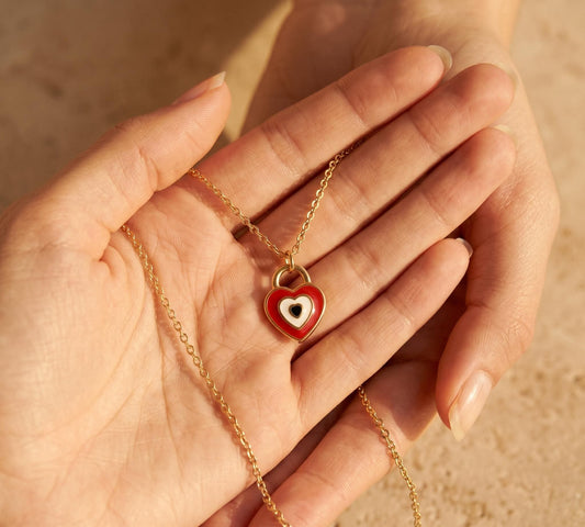 Evil Eye Heart Necklace Gold • Red Enamel Evil Eye Pendant • Heart Evil Eye Necklace • Protection Necklace Women • Birthday Gift for Her