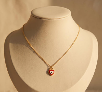 Evil Eye Heart Necklace Gold • Red Enamel Evil Eye Pendant • Heart Evil Eye Necklace • Protection Necklace Women • Birthday Gift for Her