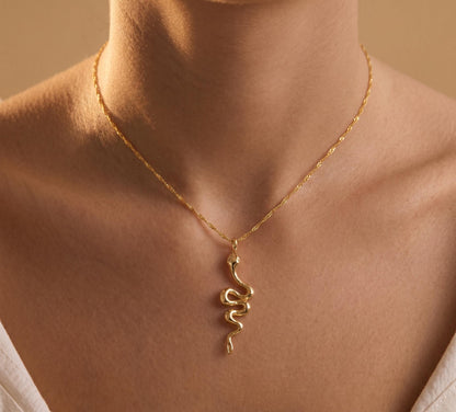 Snake Necklace Gold • Summer Boho Necklace Women • Large Serpent Pendant Necklace • Witchy Beach Jewelry • Birthday Gift for Her