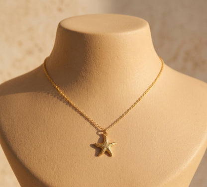 Starfish Necklace Gold • Summer Beach Necklace Women • Dainty Starfish Pendant • Ocean Vacation Jewelry • Birthday Gift for Her