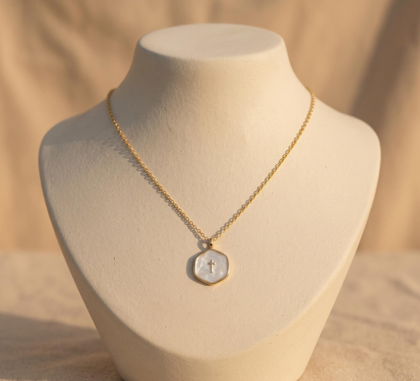 Cross Necklace Gold • Mother of Pearl Cross Pendant • Summer Faith Necklace Women • Dainty Religious Jewelry Gift • Birthday Gift for Her