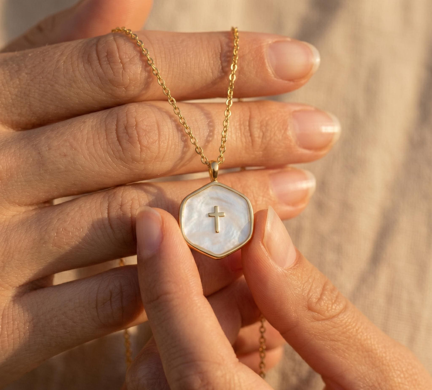 Cross Necklace Gold • Mother of Pearl Cross Pendant • Summer Faith Necklace Women • Dainty Religious Jewelry Gift • Birthday Gift for Her