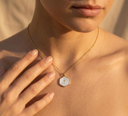 Cross Necklace Gold • Mother of Pearl Cross Pendant • Summer Faith Necklace Women • Dainty Religious Jewelry Gift • Birthday Gift for Her