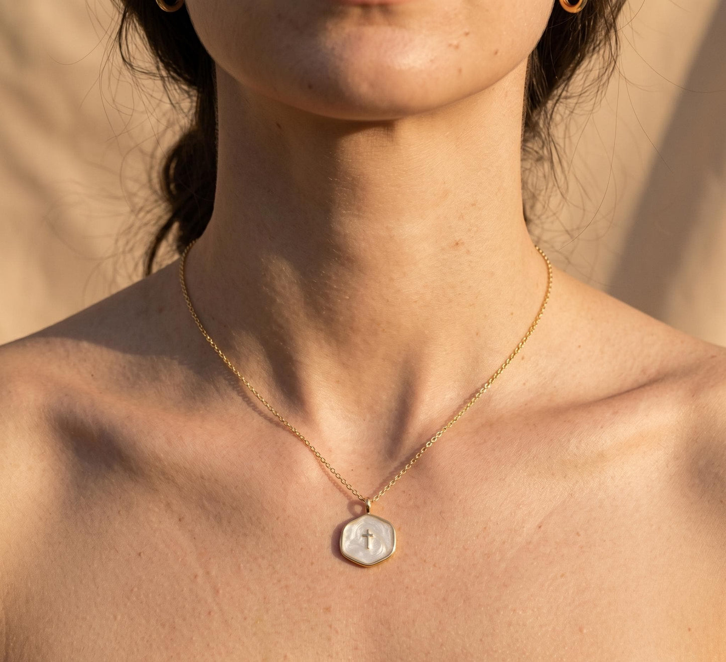 Cross Necklace Gold • Mother of Pearl Cross Pendant • Summer Faith Necklace Women • Dainty Religious Jewelry Gift • Birthday Gift for Her