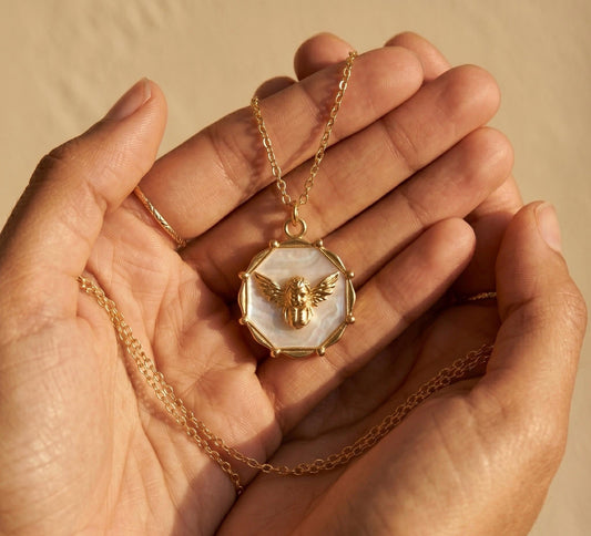 Angel Necklace Gold  • Large Mother of Pearl Angel Coin • Guardian Angel Pendant Women  • Cherub Medallion Necklace • Birthday Gift for her