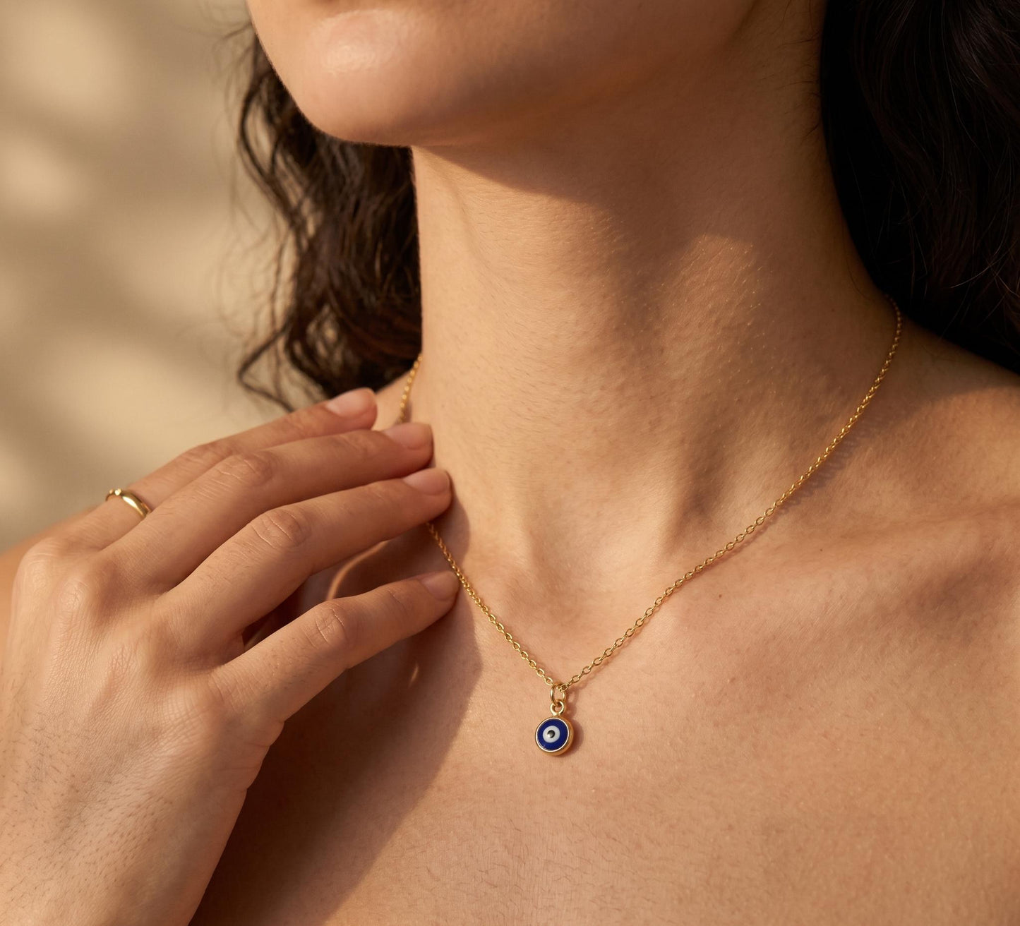 Evil Eye Necklace Gold • Navy Blue Evil Eye Pendant • Dainty Turkish Eye Necklace  • Summer Protection Jewelry • Birthday Gift for Her