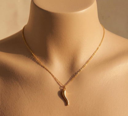 Cornicello Necklace Gold • Italian Horn Pendant Necklace • Summer Lucky Charm Necklace  • Protection Horn Jewelry • Birthday Gift for Her