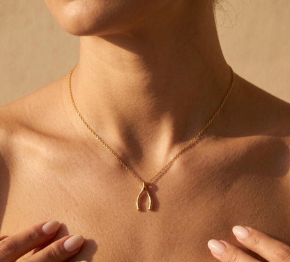 Wishbone Necklace Gold • Summer Lucky Charm Necklace • Dainty Wishbone Pendant • Good Luck Jewelry Women • Birthday Gift for Her