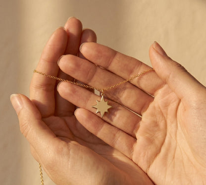Starburst Necklace Gold • Summer Eight Point Star Pendant • Dainty Star Necklace Women • Celestial Sunburst Jewelry • Birthday Gift for Her